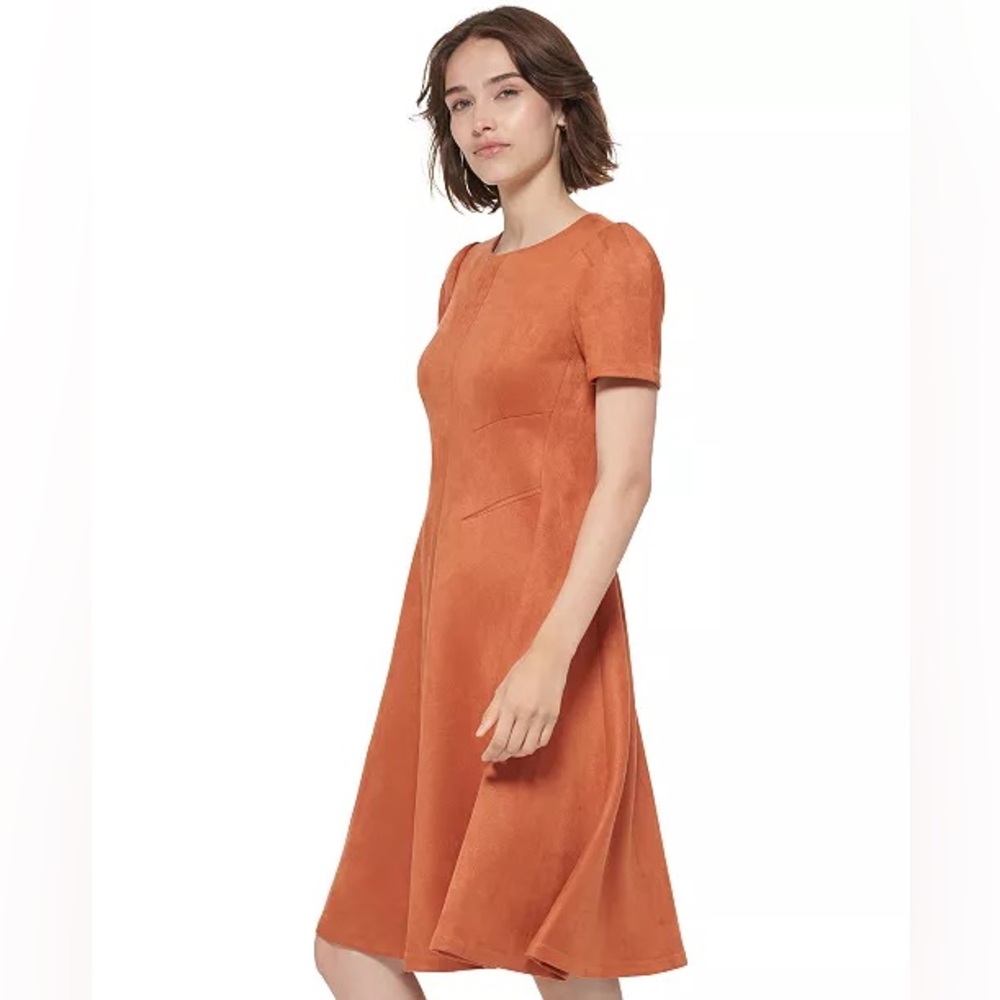 Calvin Klein Faux-Suede Short Sleeve Dress